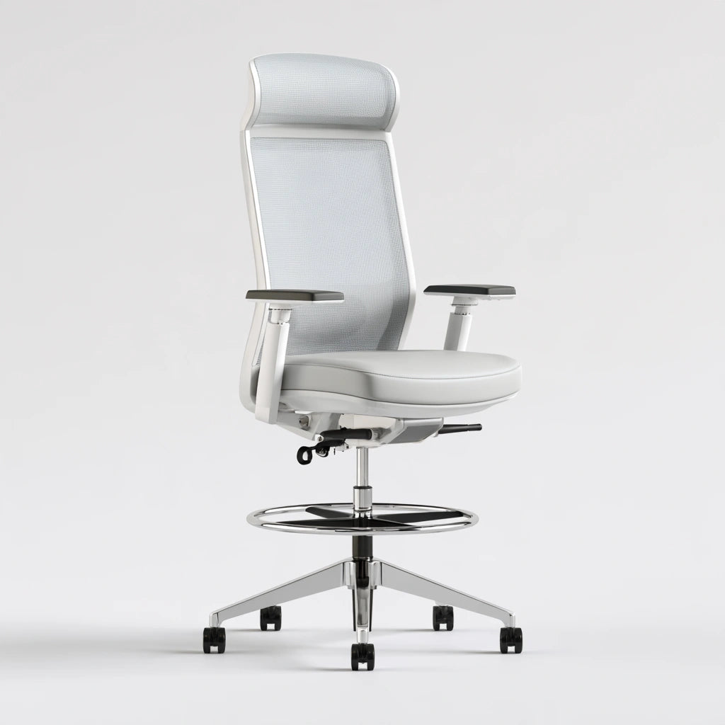 Chaise de dessin réglable aux lignes épurées, coloris gris clair et blanc
