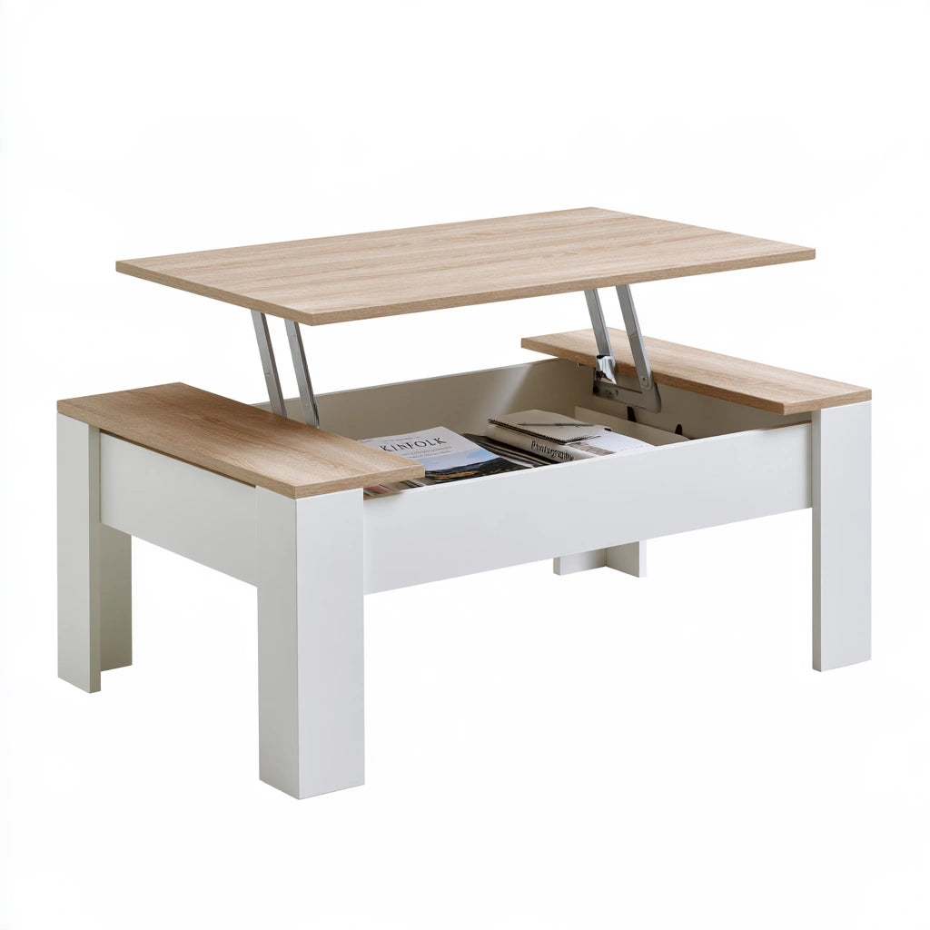 Table basse à plateau relevable en bois, coloris brun naturel