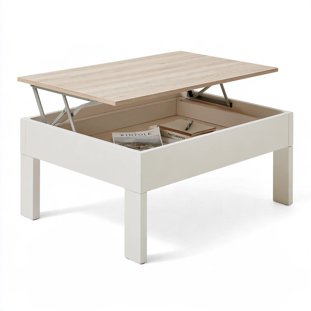 Table basse à plateau relevable en bois, coloris brun naturel